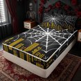 thumbnail image 2 of Erosebridal Halloween Spider Web Zipper Twin Comforter Sets with Fitted Sheet and 2 Pillowcases for Boys, Black Yellow Comic City Zipper Bedding Set, Black Reversible, 4 Pieces, 2 of 7