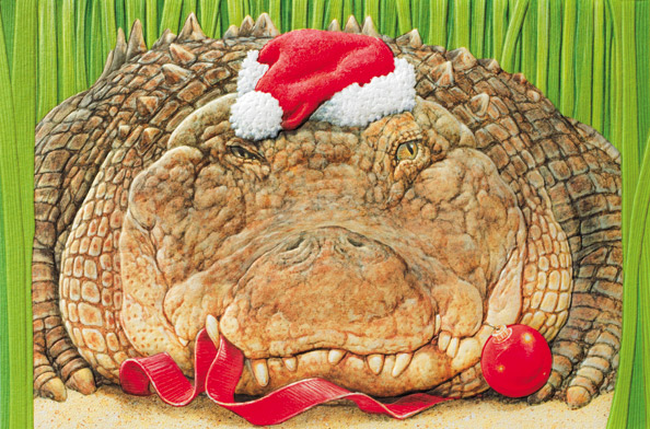 16 Santa Claus Alligator Crocodile Fine Art Embossed Christmas Greeting Cards - Walmart.com