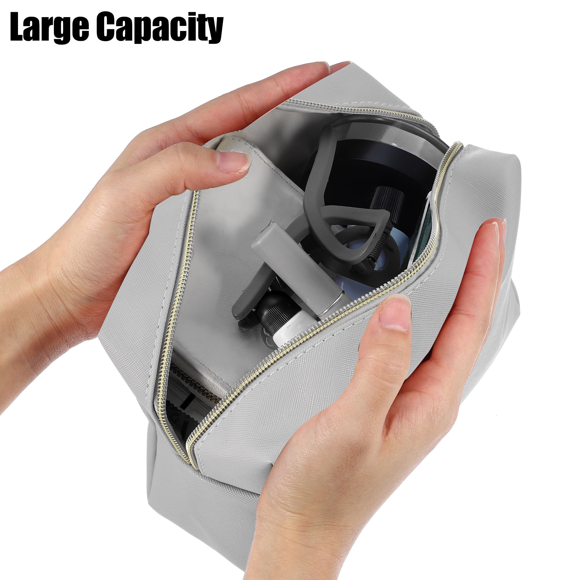 Unique Bargains PU Leather Makeup Bag Make Up Organizer Bag Toiletry Bag L Size Gray