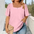 thumbnail image 2 of StSilkitty Plus Size Casual T-Shirts for Womens Summer Short Sleeve Square Collar Tee Shirt Solid Color Lightweight Tops, 2 of 6