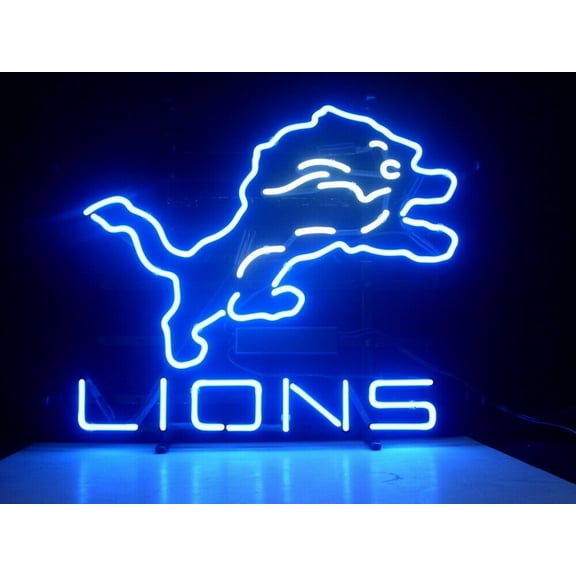 Queen Sense 17"x14" Detroit Sports Team Lion Neon Sign Handmade Man Cave Neon Light 117DLLL