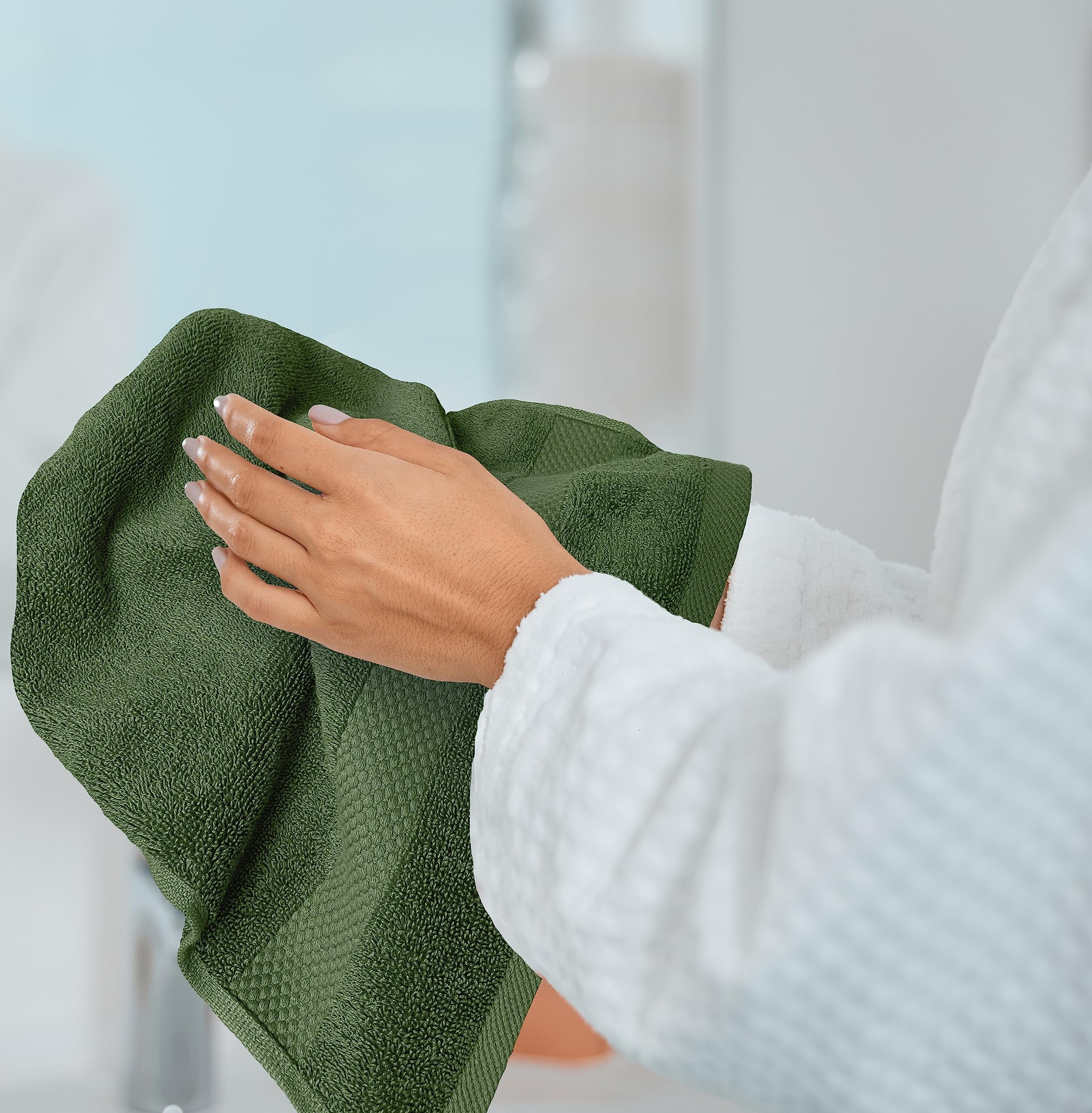 White Classic Hotel Collection Luxury Soft Cotton Hand Towels, Green, 16 x 30, 6 Pack