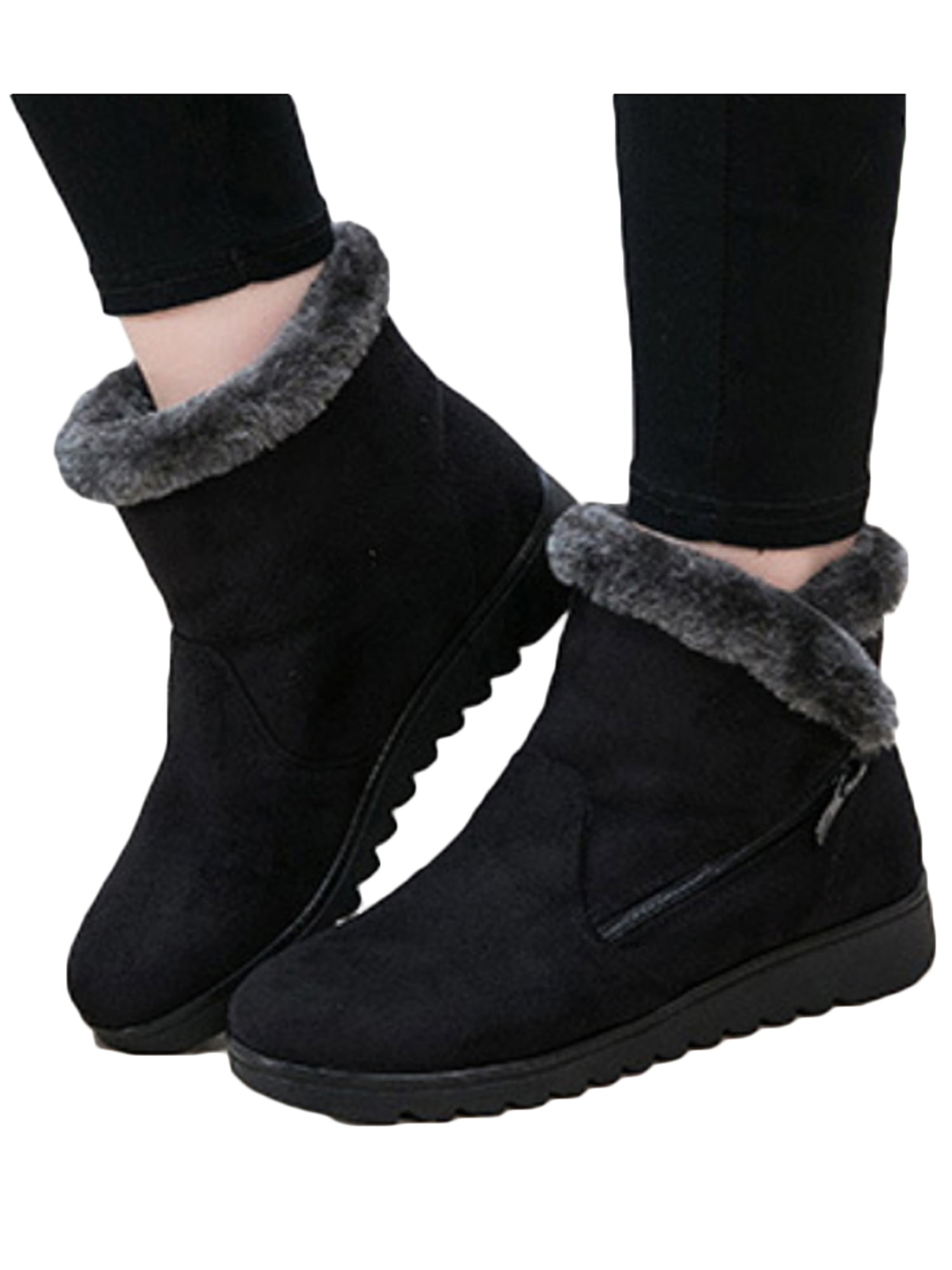 Women's Winter Warm Fur Lined Sneaker Boots Casual Suede Slip On Ankle Booties 