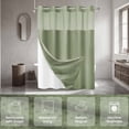 thumbnail image 2 of Waffle Weave Hookless Shower Curtain with Snap in Liner, DawnJoanHD Green Polyester Fabric Shower Curtains with See Through Top Window, 71" x 74", 2 of 9