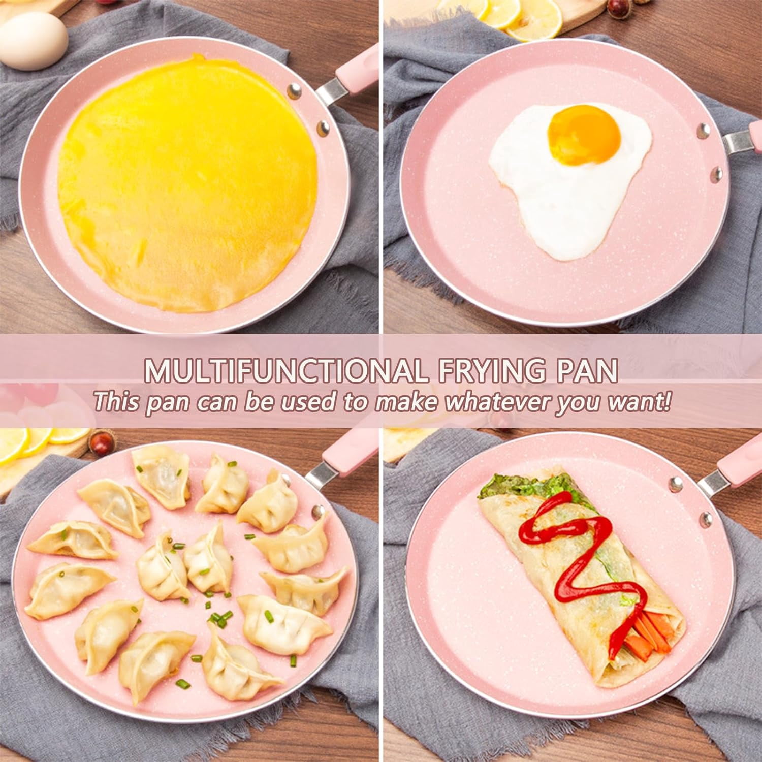 Nonstick Frying Pan Set, 3 Piece Pink Cookware with Non Stick Coating for All Stoves