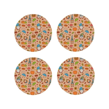 

Vsdgher Fall Gnomes1 Leather Coasters for Drinks Durable Drink Coasters 4 Set for Tabletop Protection Luxurious Home Décor and Housewarming Gift-Round Shape