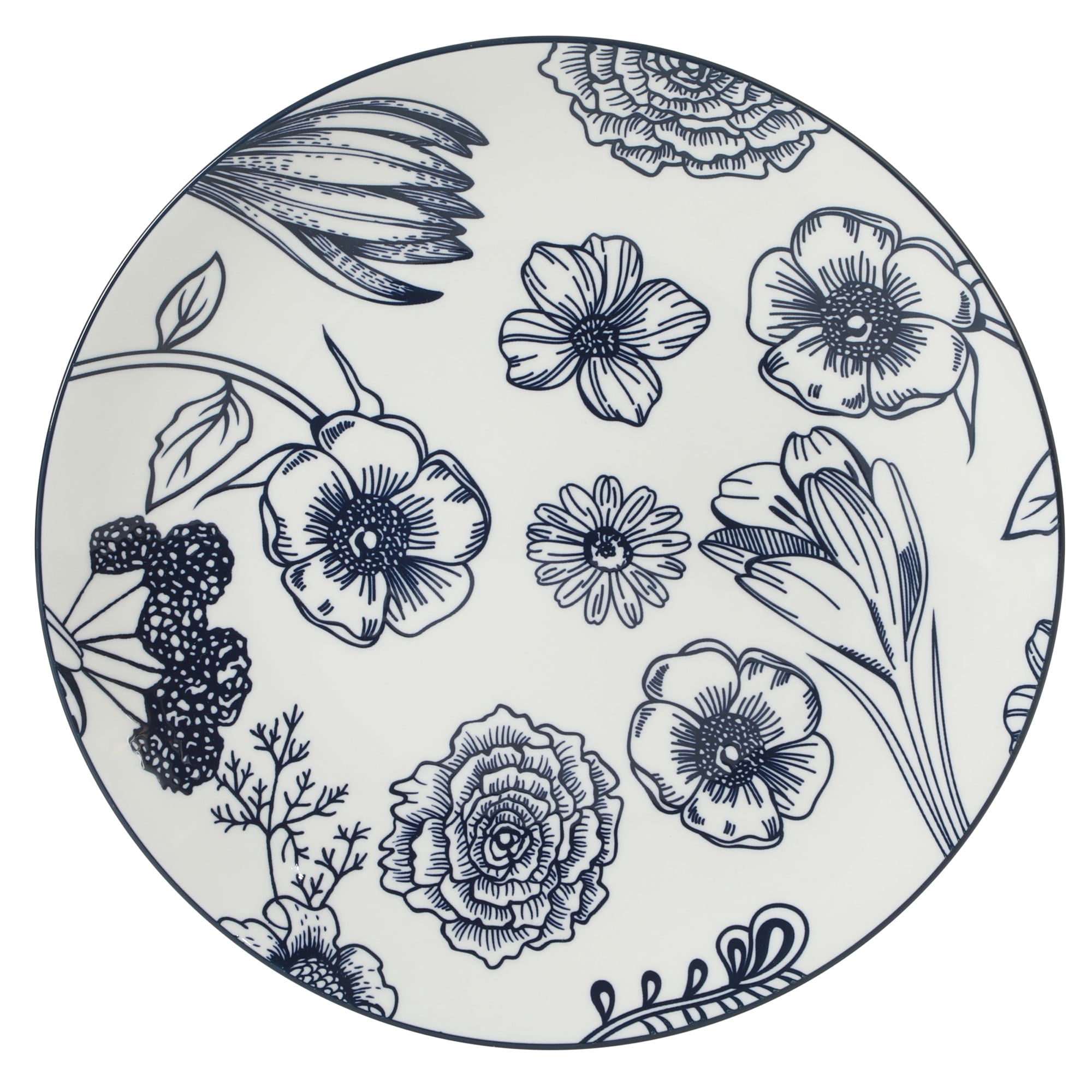 Gibson Home Westerly Court 16-Piece Dinnerware Set, Blue Floral Stoneware Plates & Bowls, Service for 4, Round Durable Everyday Dish Set