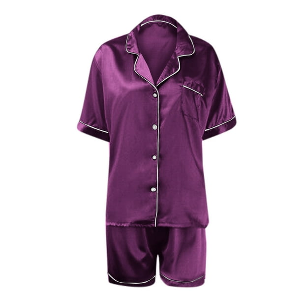 Gibobby conjunto de bragas Pijama Mujer Camison Ropa de dormir Traje Conjuntos de lenceria Corto Sexy Mujer Short Robe Sexy Pijama de mujer Conjunto de pijama de saten suelto Morado XXXXL Bodega