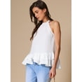 thumbnail image 4 of DARING DIVA Women's Halter Neck Peplum Hem Sleeveless Top XS White, 4 of 6