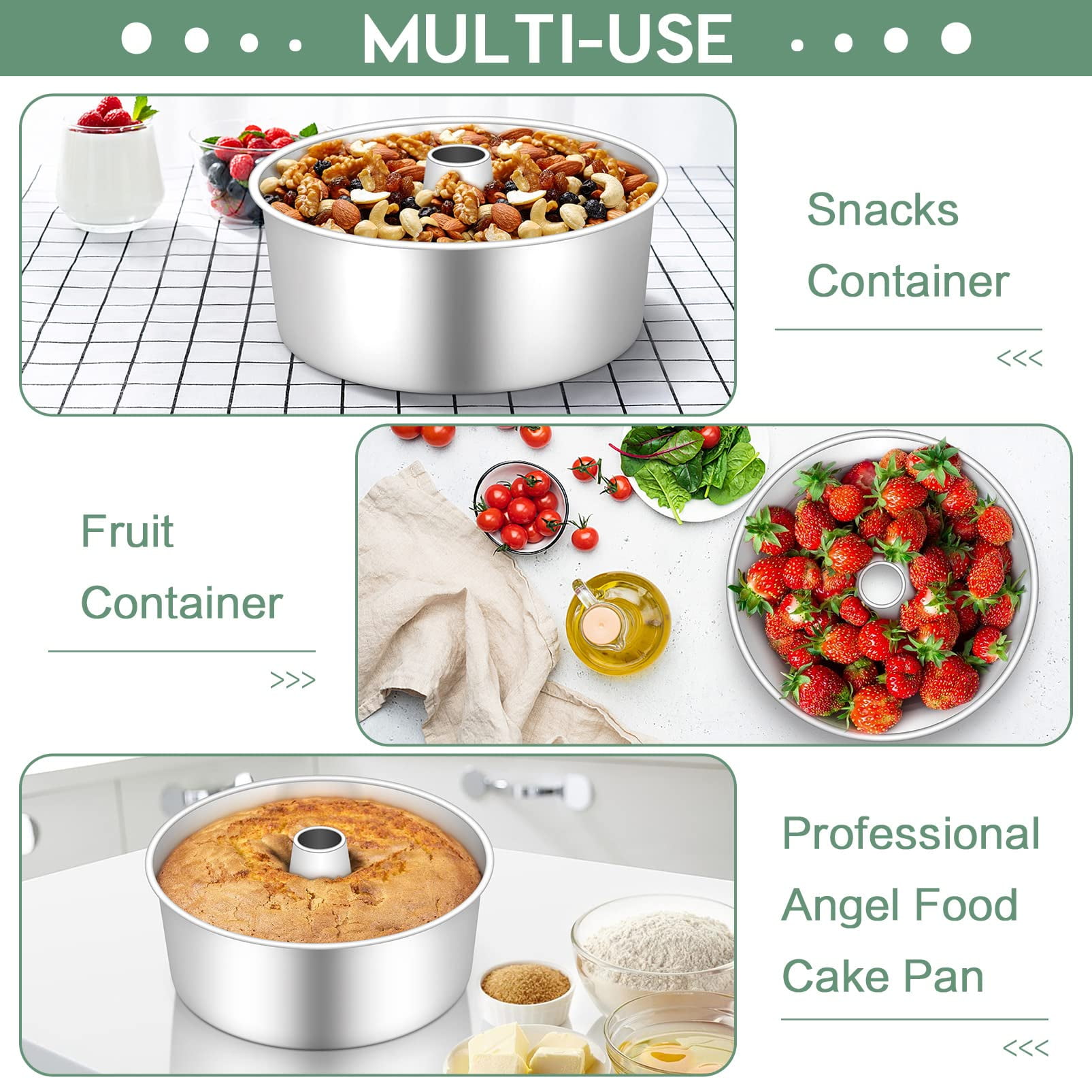 WOVTE Cake Pan 10 inch Round 3 Inch Deep Easy Release Non Stick Food Grade  Silicone Angel Food Cake Pan Removable Bottom One Piece Tube Pans for Baking  Pound Cake Green 