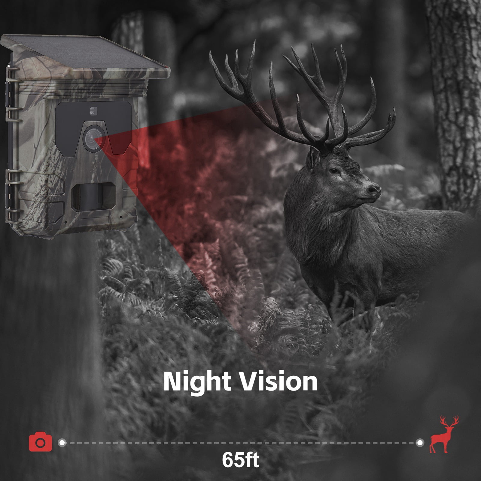 Game Solar Powered Hunting Camera 4K Videos 50MP Pictures Solar Trail Camera