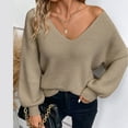 thumbnail image 4 of WTOBBY Women's Casual Loose Bow V-Neck Solid Color Sweater, Fashionable Pullover for Daily Wear, Comfortable and Chic with Decorative Bow Detail,Khaki XL, 4 of 7