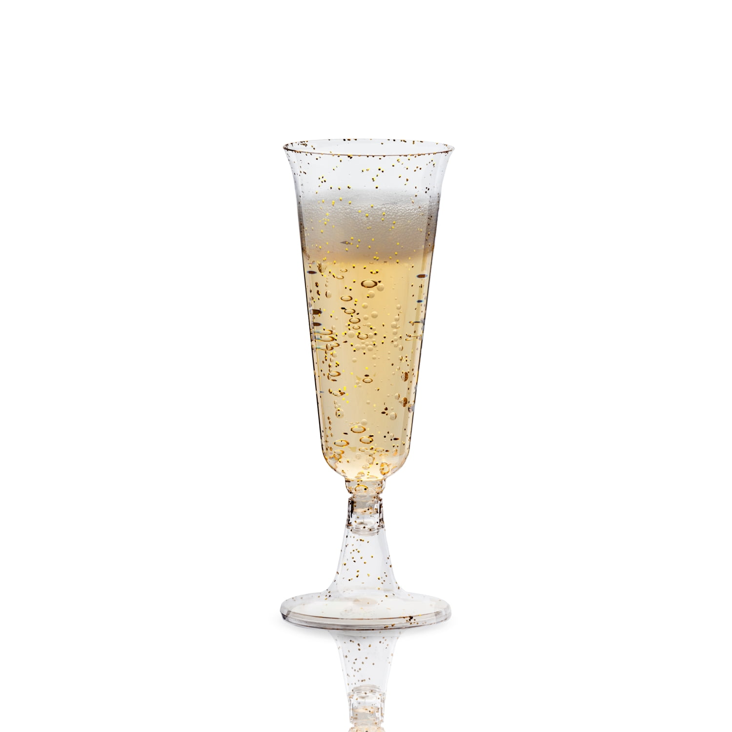 60 Crown Display Quality Plastic Wine Flute Glasses, Rose Gold Glitter Glass Like Two Piece 5 Oz Stemmed Champagne Glasses - Rose Gold Sparkle