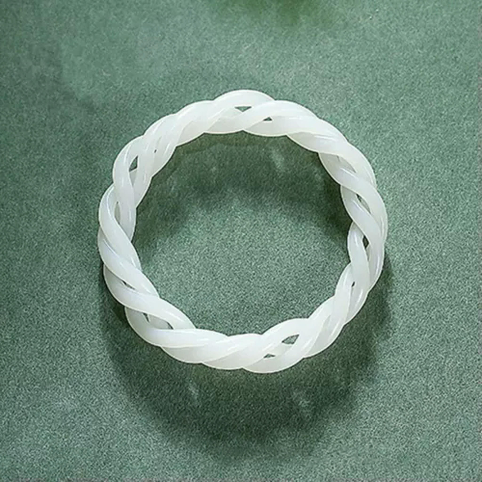 EOEMY Natural White Jade Bangle Women Lucky Hollow Spiral Twist Bracelet