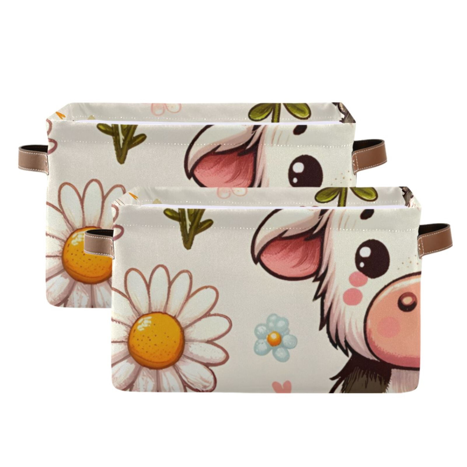 Cow on Flowers Storage Bins Baskets With Handles Storage Box Clothes Organizer Organization Toys