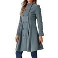 thumbnail image 4 of INSPIRE CHIC Women's Velvet A-Line Coat Double Breasted Stand Collar Mid-Length Winter Trench Coat L Cadet Gray, 4 of 6