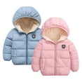 thumbnail image 4 of Godderr Kids Toddler Girls Boys' Winter Jackets Fleece Jackets Bear Ear Hooded Toddler Short Cotton Outerwear Warm Lined Coat Outer Clothing for 1-7Y, 4 of 7