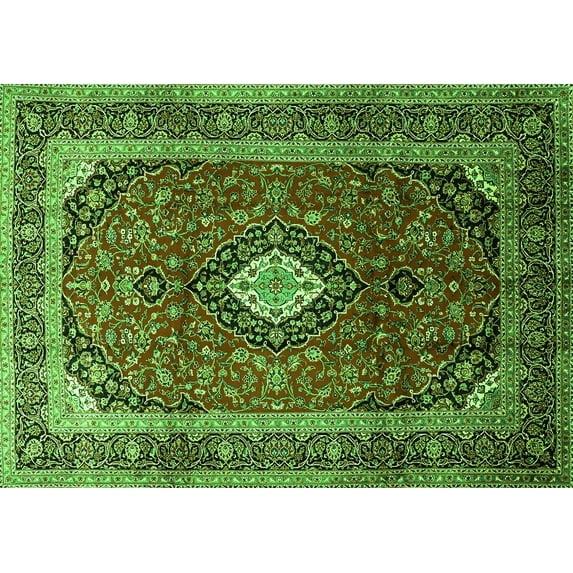 Ahgly Company Indoor Rectangle Medallion Green Traditional Area Rugs, 7' x 10'