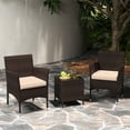 thumbnail image 4 of Gymax 3 PCS Outdoor Conversation Set w/ Cushioned Seat & Tempered Glass Tabletop Beige, 4 of 9