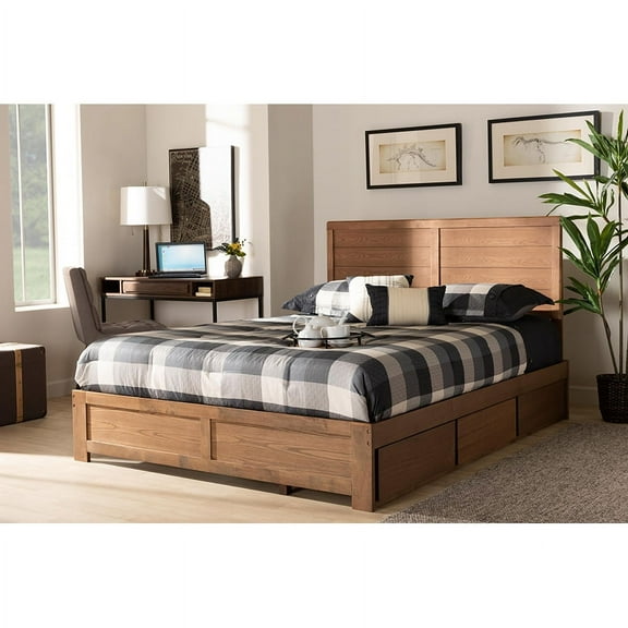 Baxton Studio Lisa Contemporary Rubberwood Storage Platform Bed, Queen, Walnut Brown