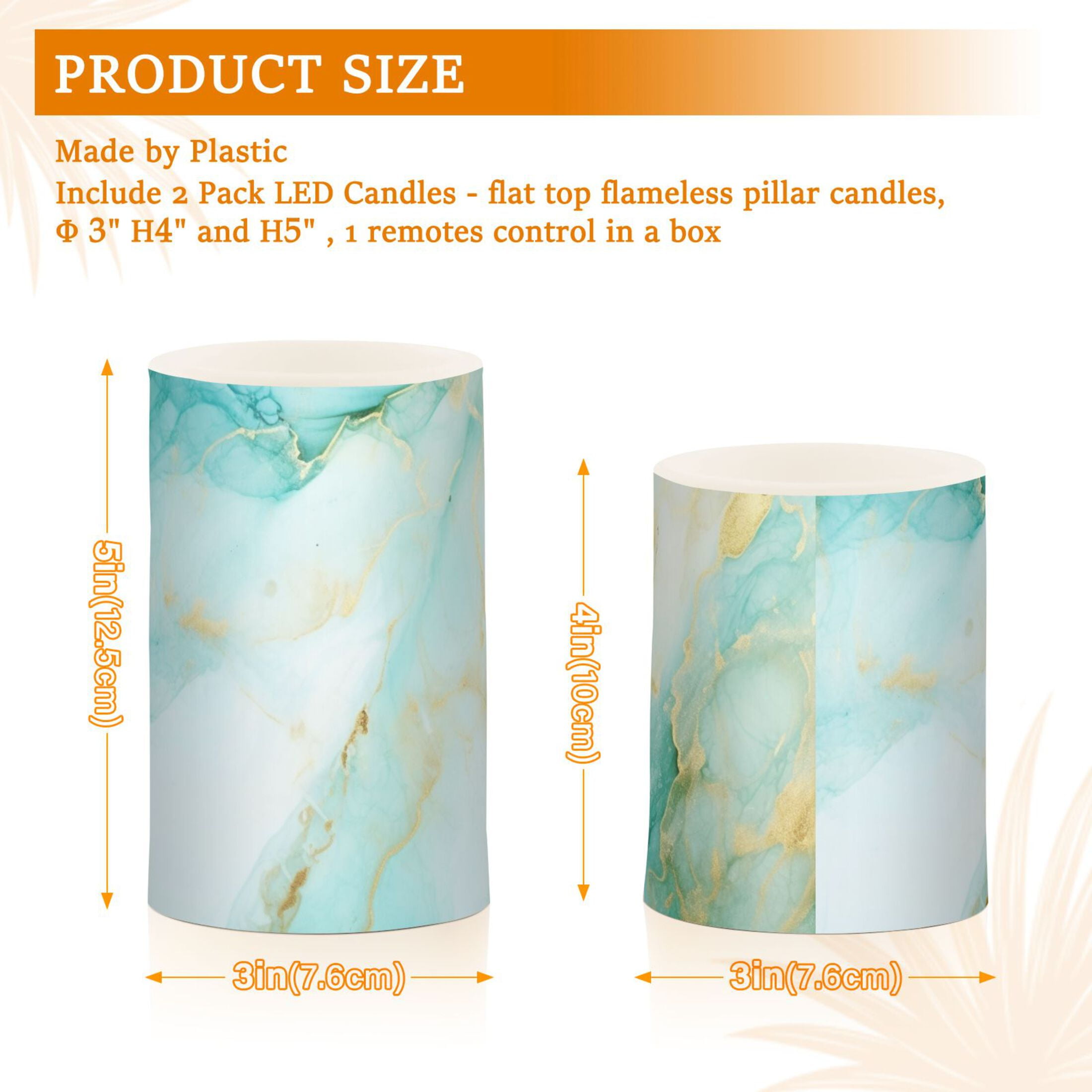 Aqua White Marble Flameless Candles with Remote Timer LED Battery Operated Flickering Candle Light for Festival Wedding Home Party