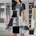 thumbnail image 2 of Gray Blue Geometric Abstract Pattern Women's Classic Swing Skater Dress Casual Work Party Cocktail Dresses, 2 of 6