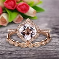 thumbnail image 4 of Imaginative Bridal Set Cushion Cut 1.75 Carat Morganite Wedding Set Engagement Ring 10k Rose Gold Retro Vintage Floral Marquise Matching Band, 4 of 6
