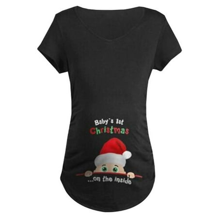 KABOER Women's Letters Christmas Print Loose Long Women's Tops Unique Santa Print Cute Funny Pregnant Women Christmas Gifts Casual T-Shirt Tops Cotton Maternity