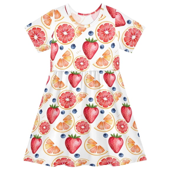 joogoo Orange Strawberry Girls' Short Sleeve Dress Kids Dresses 5-6T