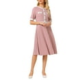 thumbnail image 2 of Women's Short Sleeve Pleated Dress 2025 Trendy Contrast Color Casual Work A-Line Midi Dresses M Pink, 2 of 5