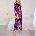 thumbnail image 3 of Balery Purple Flower Conjunto de Pijama con Estampado para Mujer, Conjunto de Dos Piezas con Manga Larga, Ropa de Dormir Suave con Bolsillos, Pijamas Cómodos-Large, 3 of 7