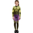 thumbnail image 5 of Guvpev Halloween Superhero Cosplay Costume, Green Muscle 3D Print Spandex Bodysuit Jumpsuit, Full Body Dress-Up Outfit with Purple Shorts Printed for Halloween Party & Stage Performance, 5 of 10