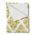 thumbnail image 2 of Damask Soft Flannel Fleece Throw Blanket, Traditional Floral Victorian Design in Square Shape Antique Art Print, Cozy Plush for Indoor and Outdoor Use, 60" x 80", Green Yellow and White, by Ambesonne, 2 of 5