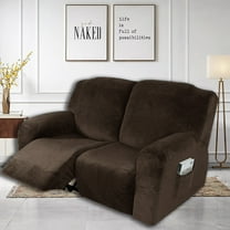 6-Piece Velvet Recliner Sofa Cover 2 Seater Loveseat Slipcover, Non-Slip Stretch Couch Furniture Protector, Dark Brown