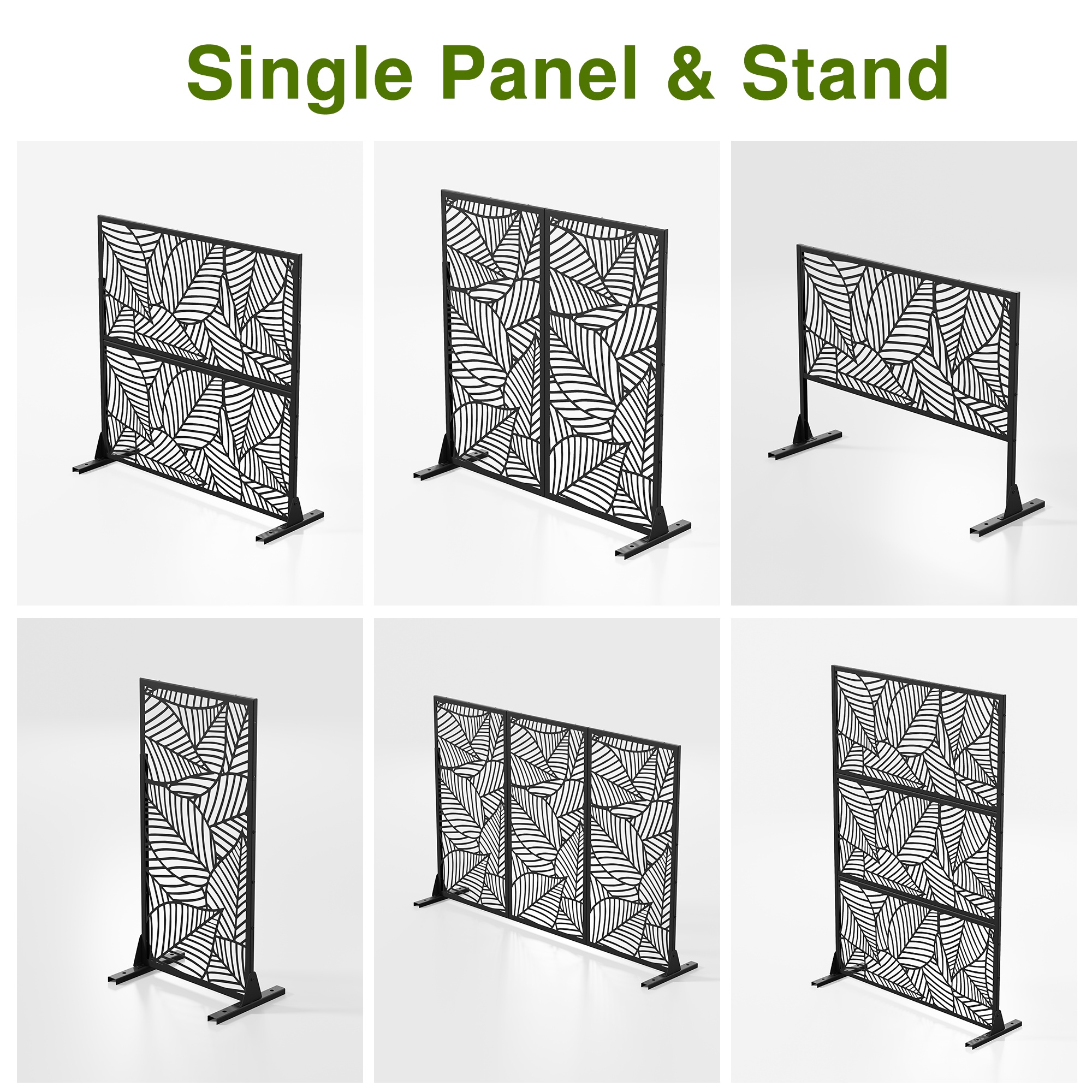 MAYEERTY 72×47" Outdoor Black Metal Privacy Panel Screen for Backyard & Garden, Leaf Pattern