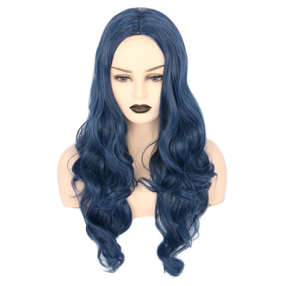 JOFMWIX Womens Hair Wig Dark Blue Long Wavy Cosplay Halloween Costume Wigs(1714A