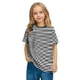 thumbnail image 6 of Summer Shirts for Children Boys and Girls Fashion Casual Summer Short Sleeve Crew Neck Striped Tops for 3-14 Years Old Black, 6 of 8