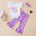 thumbnail image 2 of TAIAOJING Baby Girls Print Autumn Short Sleeve Romper Bodysuit Easter Bunny Bell Bottom Headbands Set Clothes, 2 of 6