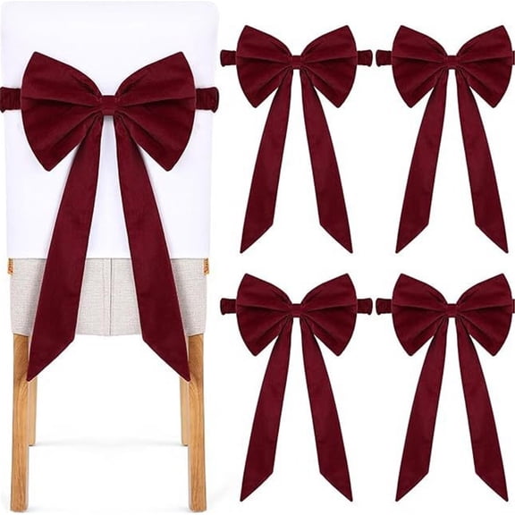 4pcs Chair Bows Elastic Christmas Bow for Chairs for Christmas Banquet Home Wedding Events Banquets Party Decoration
