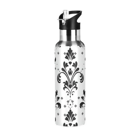 

Geometric Flower PatternSports Bottle with Straw Stainless Steel Water Jug Portable Thermal Cup Leak-proof 1000ML