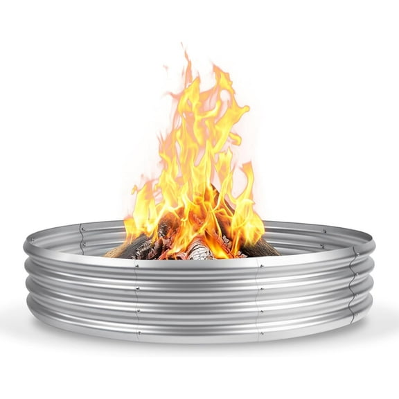 60 Inch Fire Pit Ring for Outside, 5FT Diameter Wood Burning Fire Ring, Large Round Galvanized Steel Fire Pit, Metal Outdoor Fireplace for Backyard, Patio, Camping, Bonfire (Silver),Fire Pit
