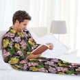thumbnail image 6 of Naloa Colorful Roses Men’s Pajamas Set - Long Sleeve Button Down Sleep Shirt and Pajama Bottoms Sleepwear Set-Medium, 6 of 7