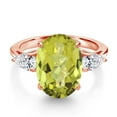 thumbnail image 3 of Gem Stone King 18K Rose Gold Plated Silver Yellow Lemon Quartz and Lab Grown Diamond Engagement Ring for Women | 6.45 Cttw | Oval Checkerboard 14X10MM | Gemstone Birthstone | Size 7, 3 of 6