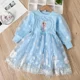 thumbnail image 3 of Vestido de malla de dibujos animados para niñas, moda de otoño, vestidos de princesa Elsa de Frozen, vestidos para niños, manga larga abullonada, disfraz de encaje plisado, ropa para niñas, 3 of 5