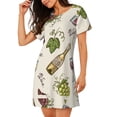 thumbnail image 2 of Balery Grapes Bbottles Wine Camisón de manga corta con cuello redondo para mujer, cómodo y elegante., 2 of 6