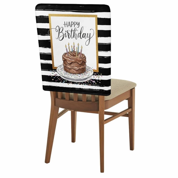 Happy Birthday Chair Covers Set of 6 Watercolor Cake Colored Candle Candy Black Stripes Chair Back Covers Stretch Removable Washable Slipcovers Protector for Dining Room Kitchen Party Decor