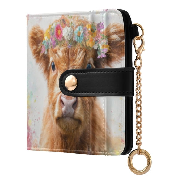 Womens Wallet PU Leather Bifold Small Purse with RFID Blocking Credit Card Holder Small Highland Cattle