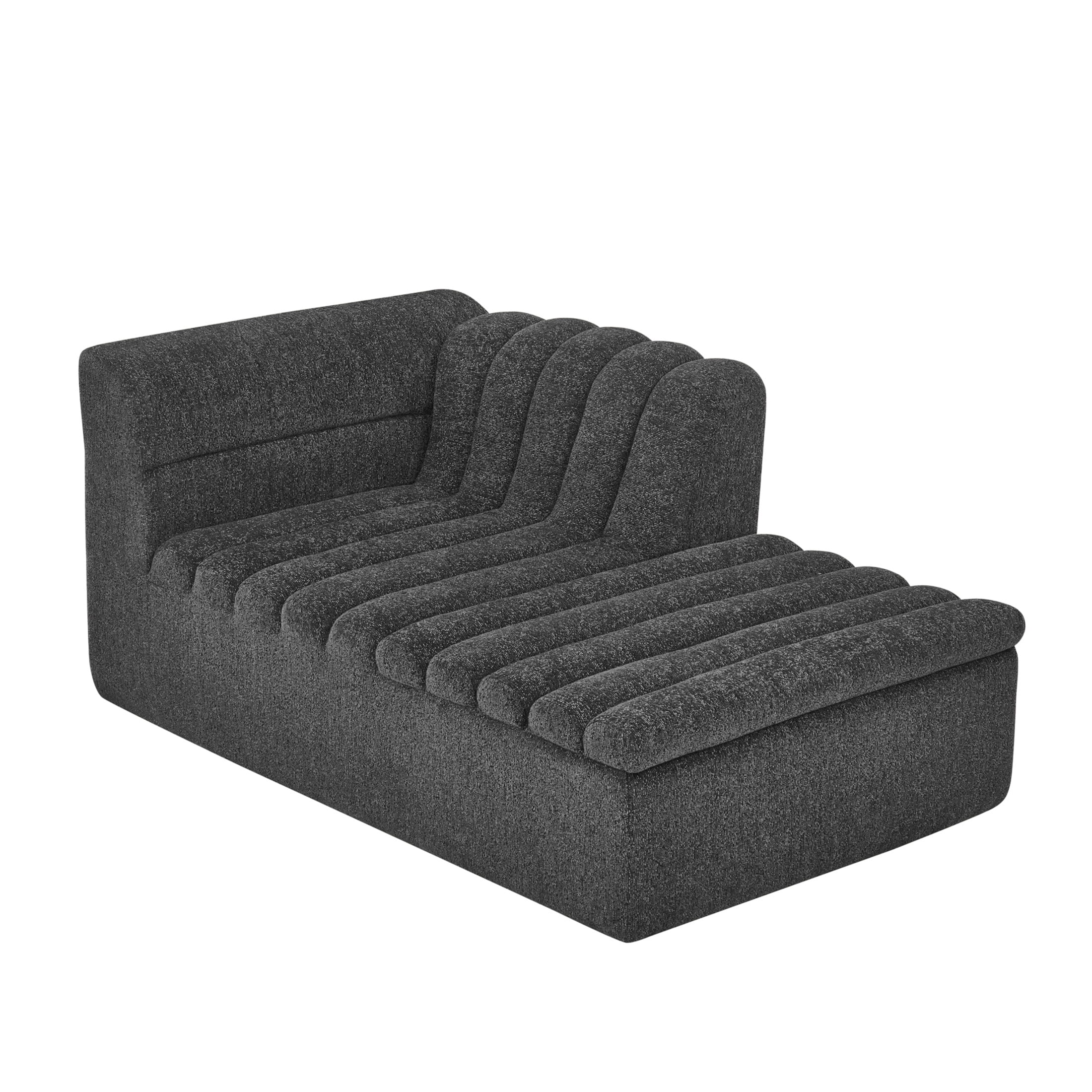Noble House Arvion 106" L-Shaped Modular Sectional Sofa, Chenille Boneless Couch with Wave-Shaped Armrest, Black