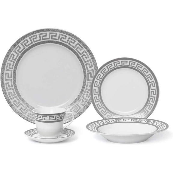 Joseph Seigh GP1347-20P, 20 PCs Fine Porcelain Dinnerware Set, Tableware Set with Antique Greek Pattern, Set of 20