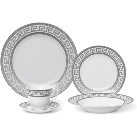 Joseph Seigh GP1347-20P, 20 PCs Fine Porcelain Dinnerware Set, Tableware Set with Antique Greek Pattern, Set of 20